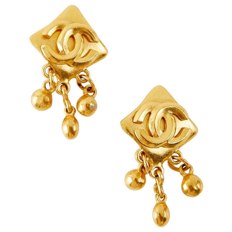 Vintage Chanel Double C Gold Tone Earrings