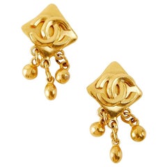 Vintage Chanel Double C Gold Tone Earrings