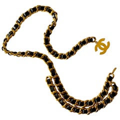 Vintage Chanel Double CC Logo Gold And Leather Belt