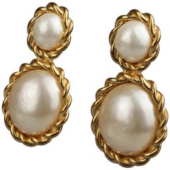 chanel double pearl earrings Vintage CHANEL Double Pearl Torsade Earrings