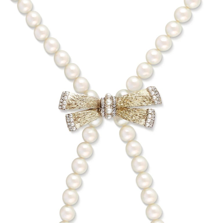 Vintage Chanel Double Strand Pearl and Bow Station Necklace, 2006 For ...