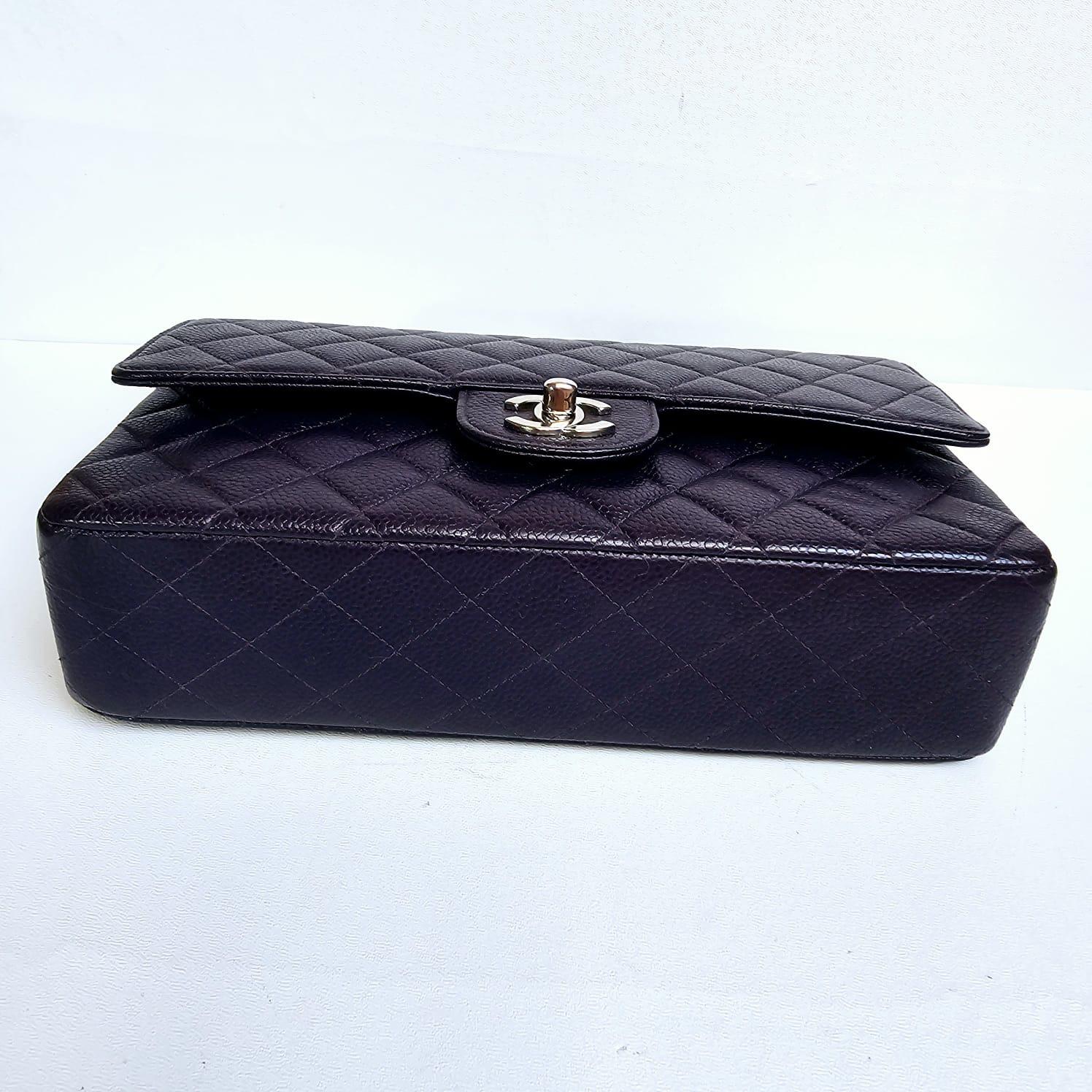 Vintage Chanel Eggplant Plum Dark Purple Caviar Quilted Medium Double Flap Bag 6