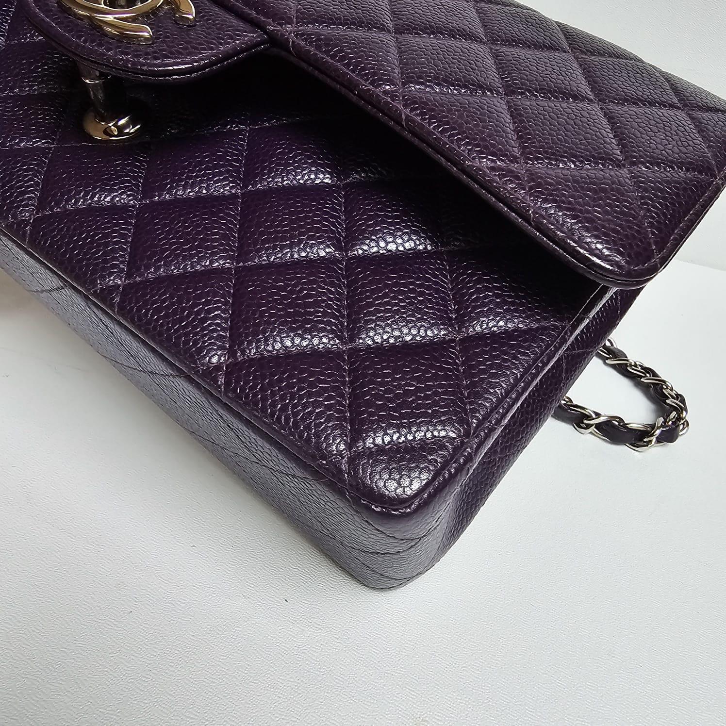 Women's or Men's Vintage Chanel Eggplant Plum Dark Purple Caviar Quilted Medium Double Flap Bag For Sale