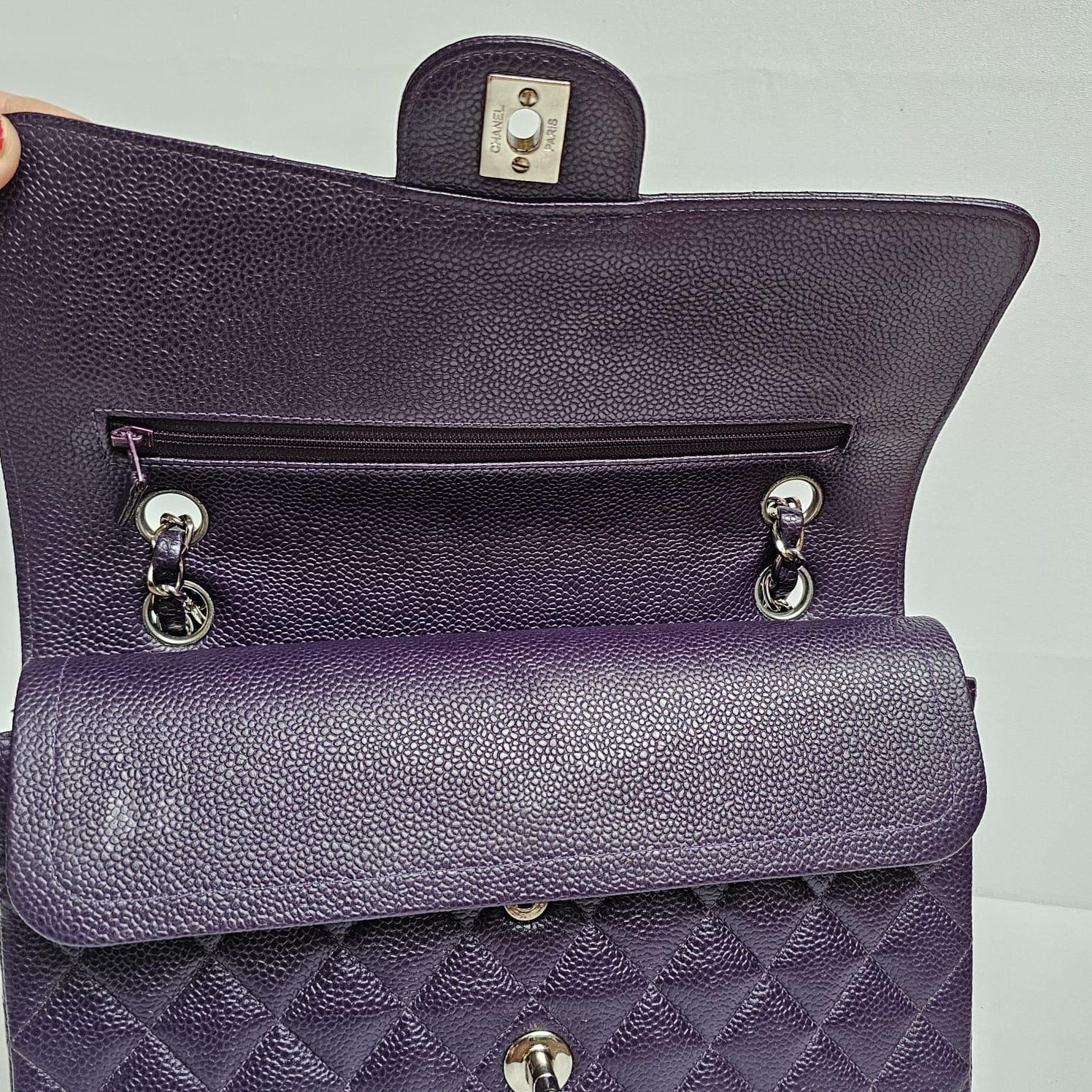 Vintage Chanel Eggplant Plum Dark Purple Caviar Quilted Medium Double Flap Bag For Sale 1