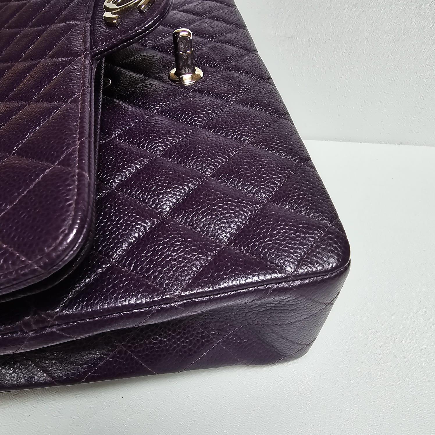 Vintage Chanel Eggplant Plum Dark Purple Caviar Quilted Medium Double Flap Bag For Sale 3