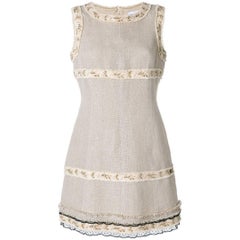 Vintage Chanel Embellished Lace Trim Linen Dress 