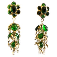 Vintage Chanel Emerald and Pearl Anglo-Indian Statement Earrings