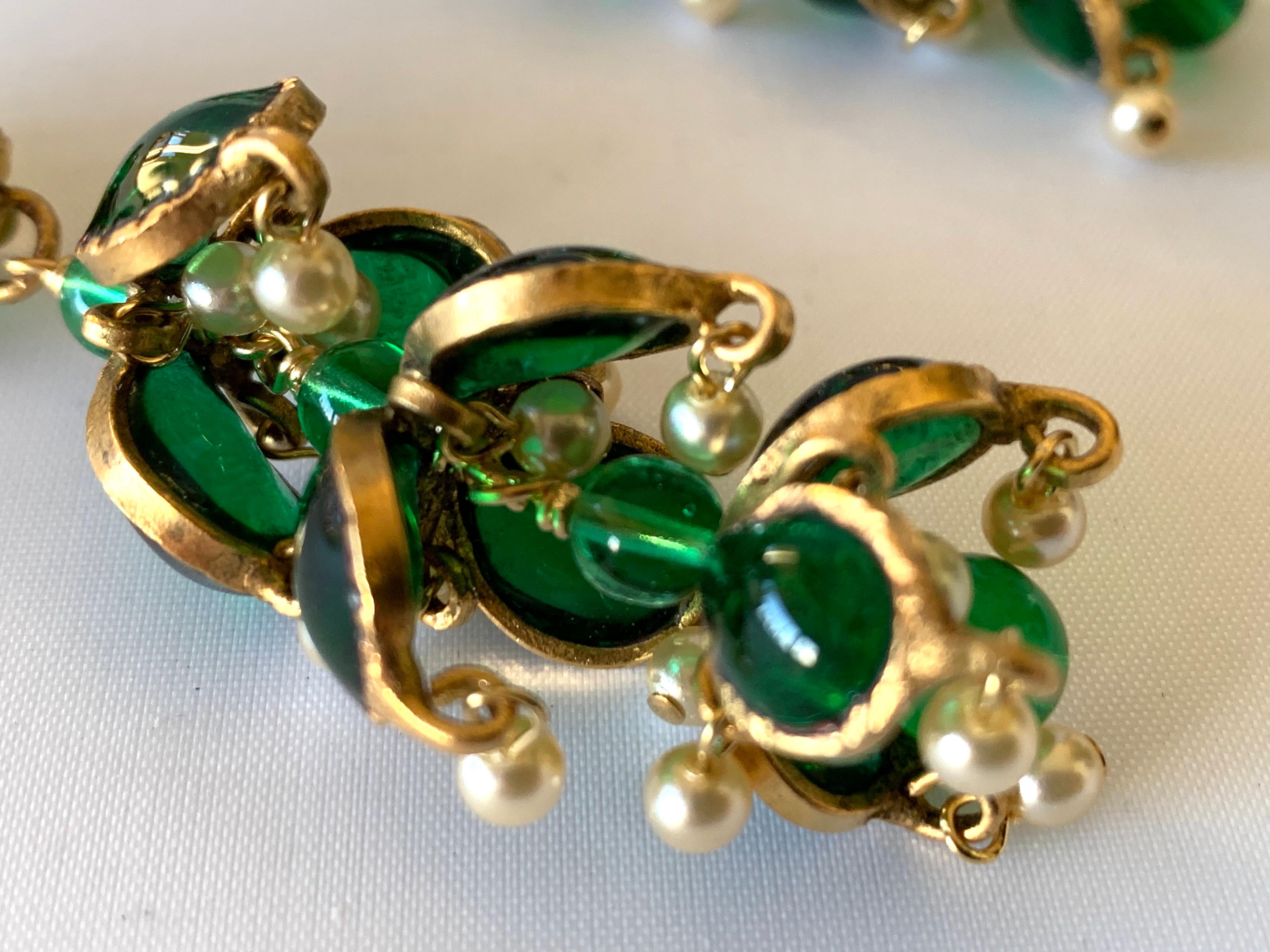 Vintage Chanel Emerald and Pearl Mughal Statement Earrings  1