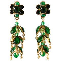 Retro Chanel Emerald and Pearl Mughal Statement Earrings 