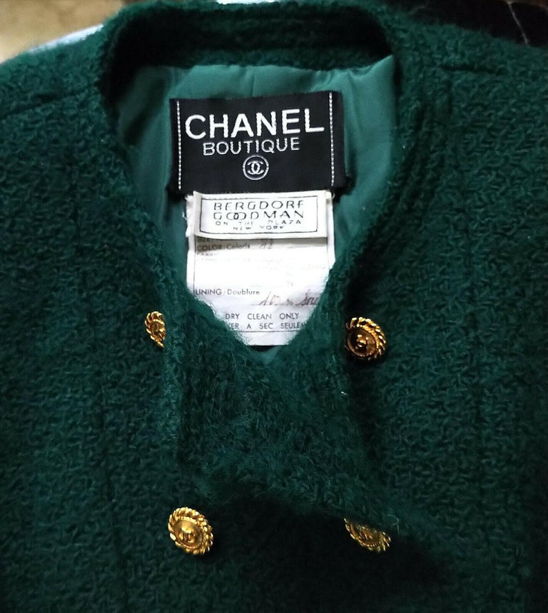 Vintage Chanel Emerald Green (24) 18K Gold CC Buttons Tweed Jacket FR 36/  US 2 4 at 1stDibs