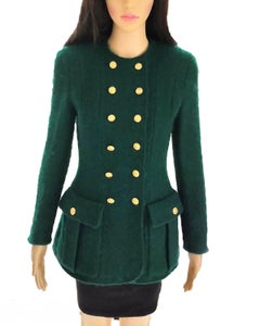 Vintage Chanel Emerald Green (24) 18K Gold CC Buttons Tweed Jacket FR 36/ US 2 4