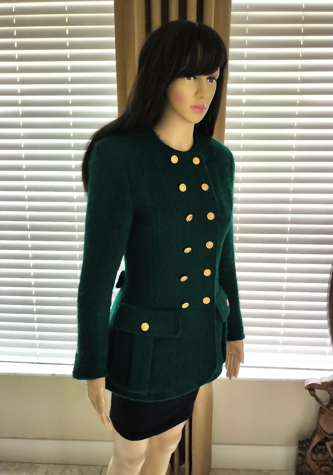 Black Vintage Chanel Emerald Green (24) 18K Gold CC Buttons Tweed Jacket FR 36/ US 2 4