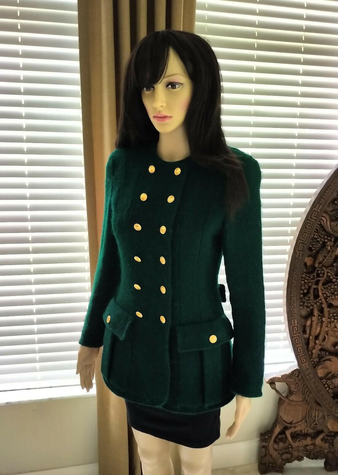 Vintage Chanel Emerald Green (24) 18K Gold CC Buttons Tweed Jacket FR 36/ US 2 4 2