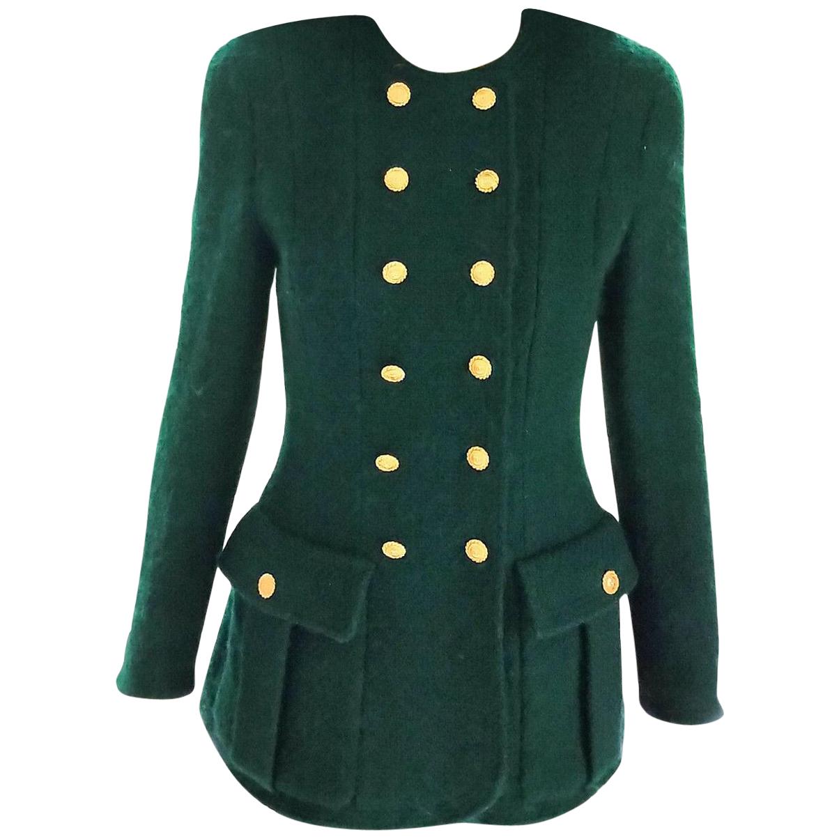 Vintage Chanel Emerald Green (24) 18K Gold CC Buttons Tweed Jacket FR 36/ US 2 4