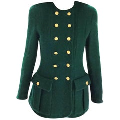 Vintage Chanel Emerald Green (24) 18K Gold CC Buttons Tweed Jacket FR 36/ US 2 4