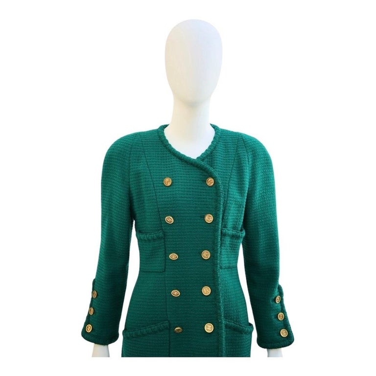 Vintage Chanel Emerald Green Tweed Double Breasted Jacket - F/W
