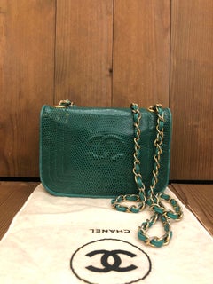 Vintage CHANEL Lizard Flap Bag Small Emerald