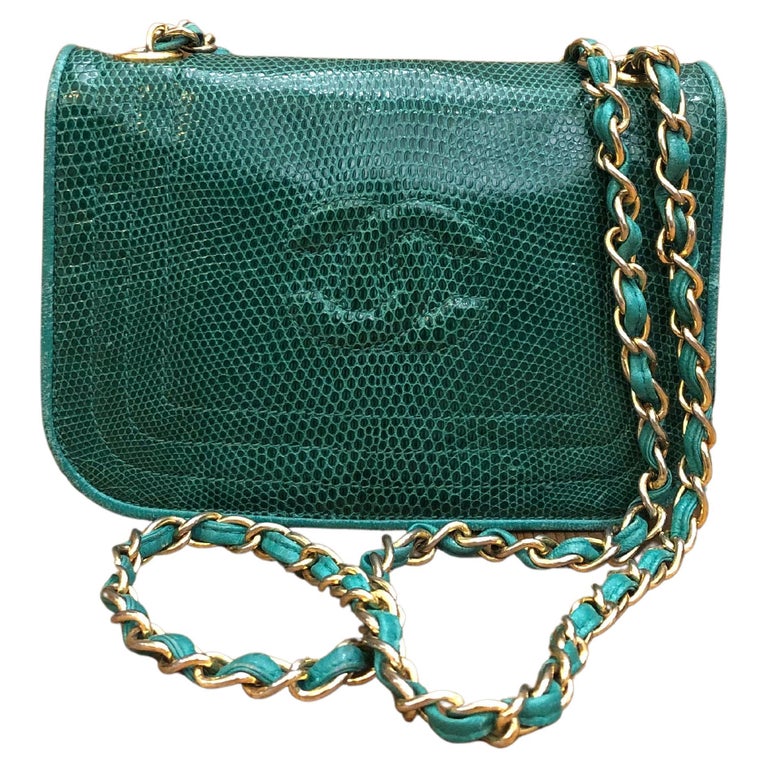Vintage CHANEL Emerald Lizard Mini Flap Bag For Sale at 1stDibs