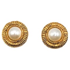 Vintage Chanel Etruscan Pearl Earrings 1970s