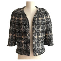 Vintage Chanel Otoño 2005 Chaqueta de tweed a cuadros grises