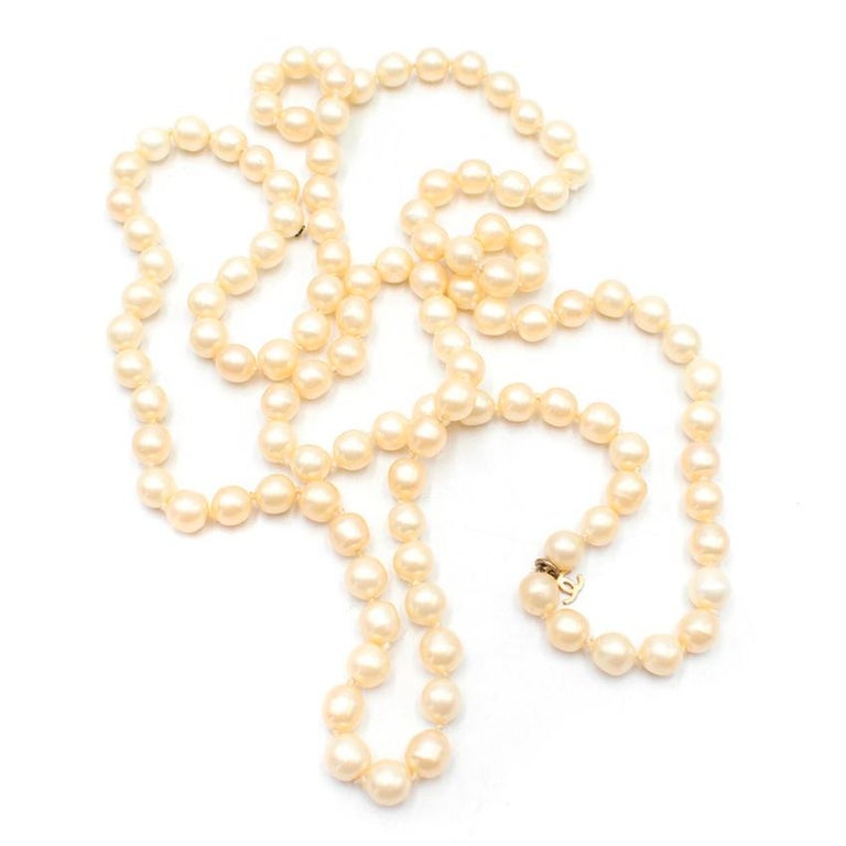 Vintage Chanel Faux Ivory Pearl Necklace at 1stDibs chanel faux pearl