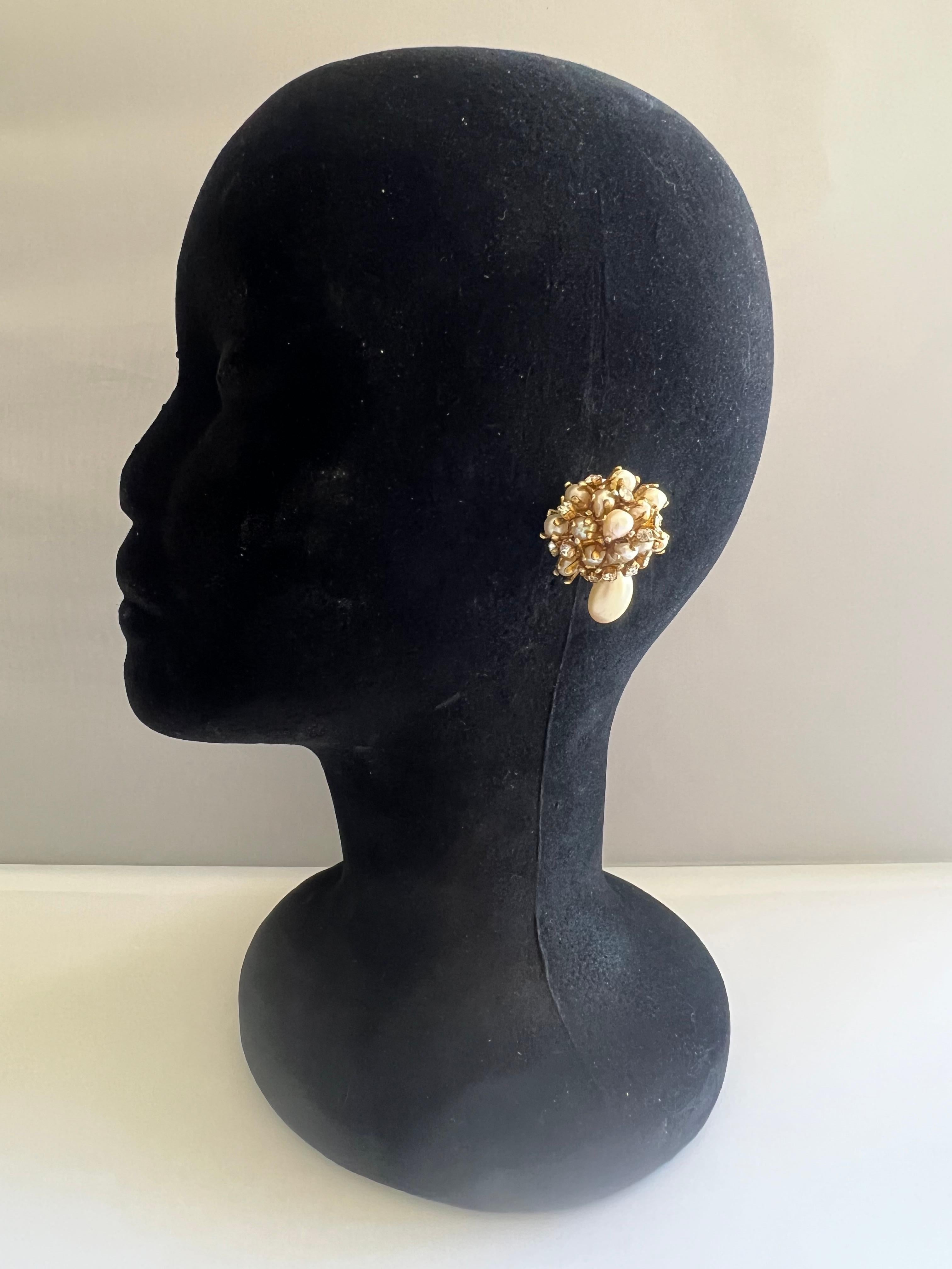 Bead Vintage Chanel Faux Pearl and Diamante Cluster Earrings For Sale