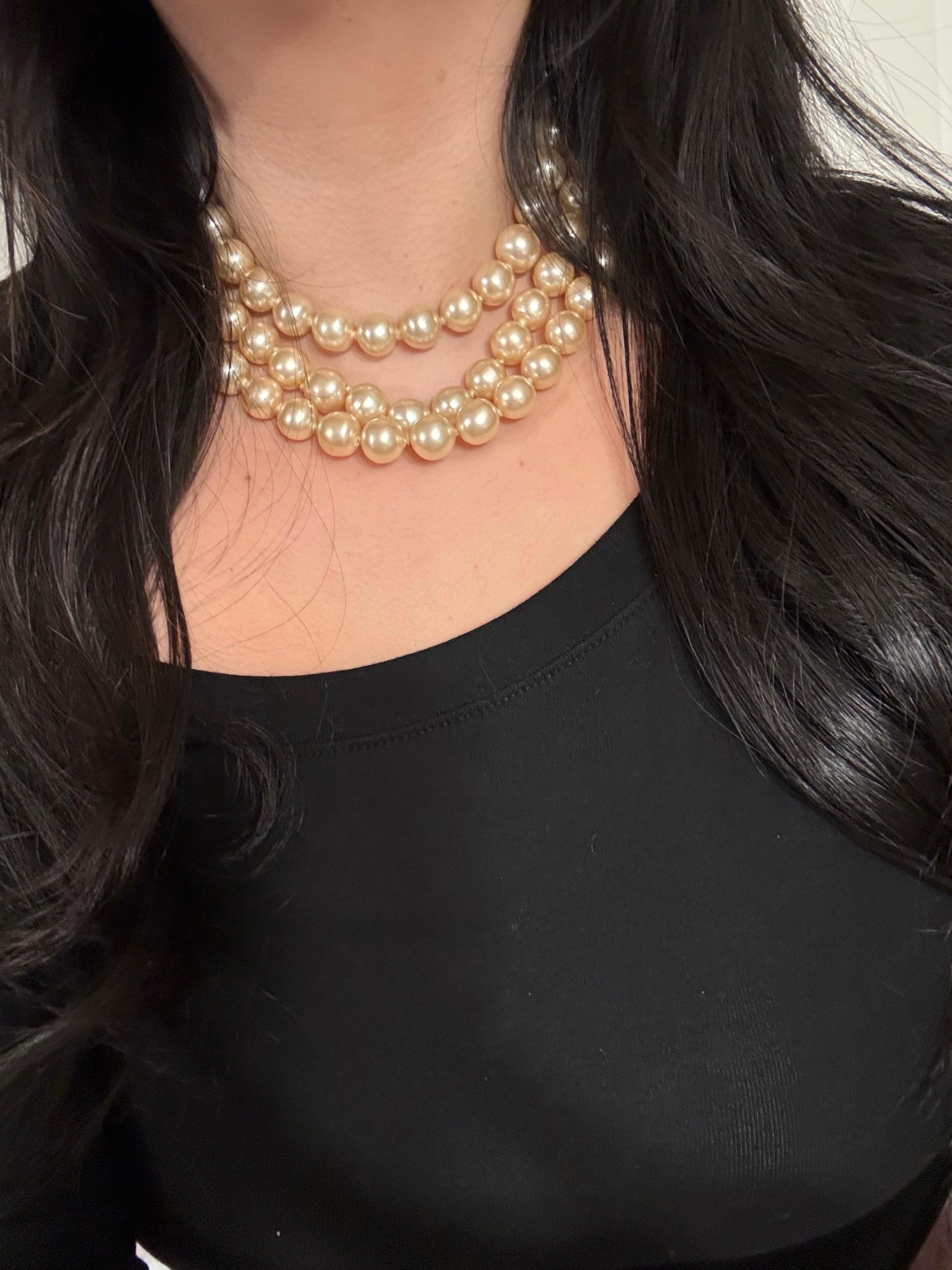 Vintage CHANEL Faux Pearl CC Logo Triple Strand Collar Necklace For Sale 8