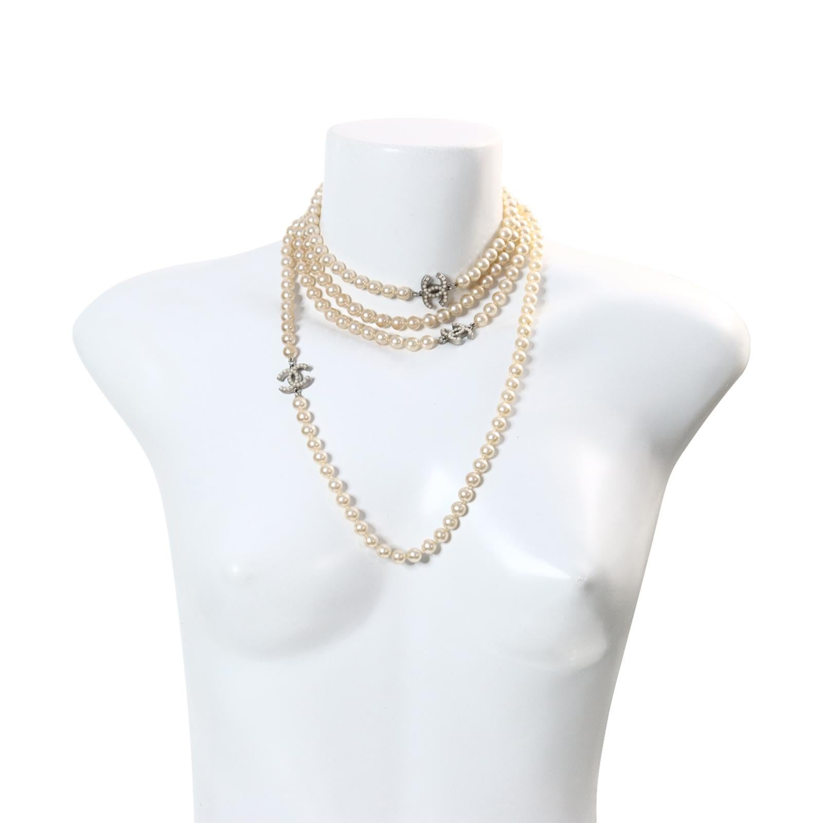 Vintage Chanel Faux Pearl Extra Long Necklace Sautoir, Circa 1990s 1