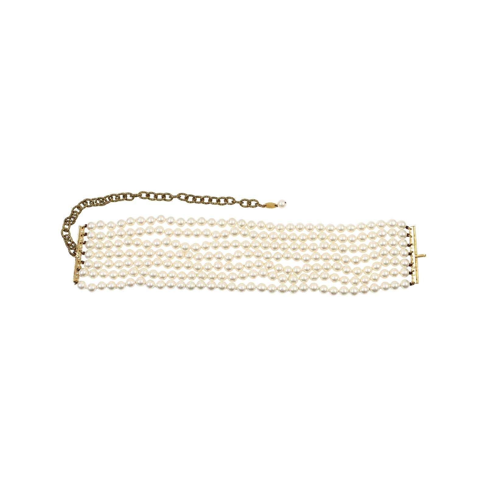 Vintage Chanel Faux Pearl Gold Choker Necklace Circa 1980s 2