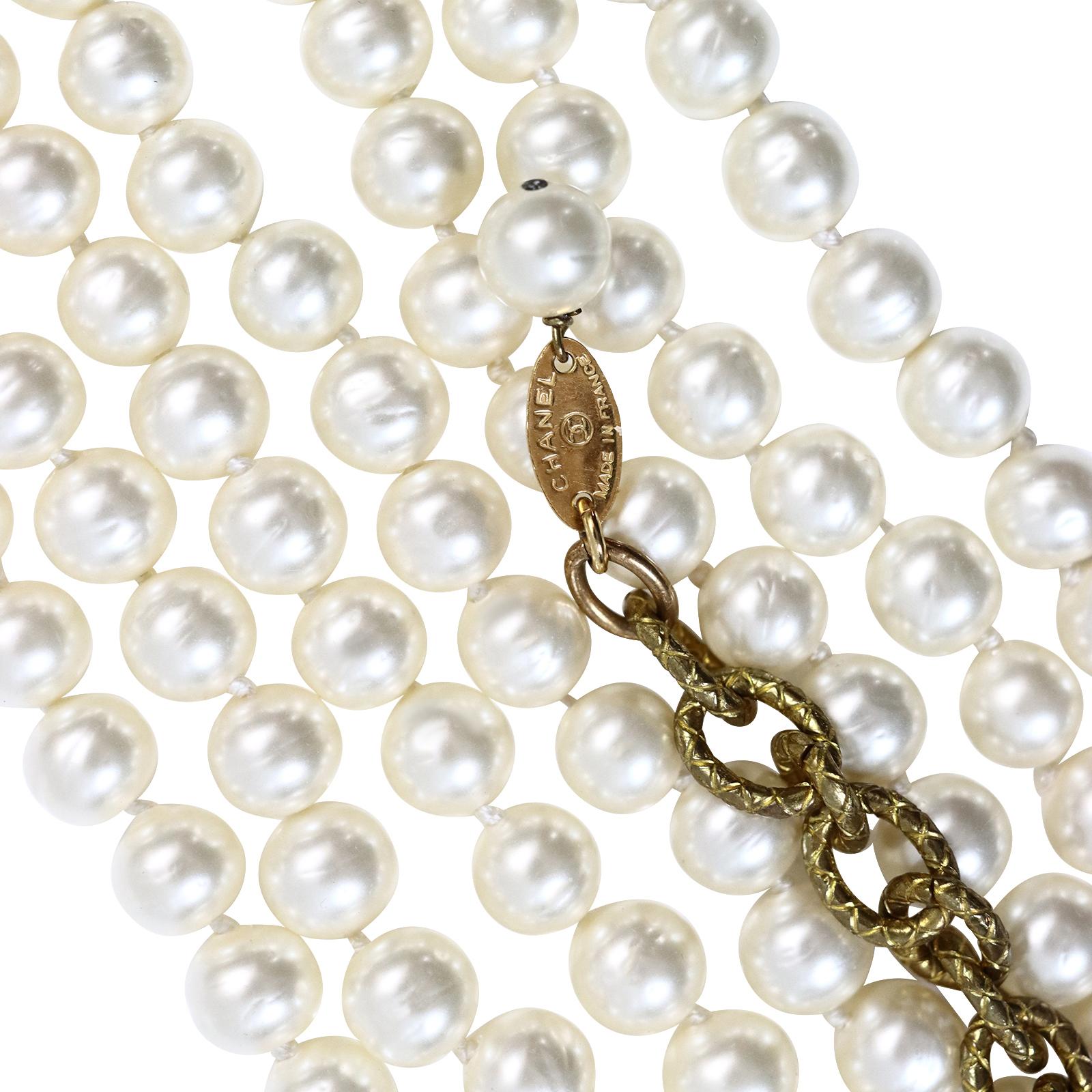 Vintage Chanel Faux Pearl Gold Choker Necklace Circa 1980s 3