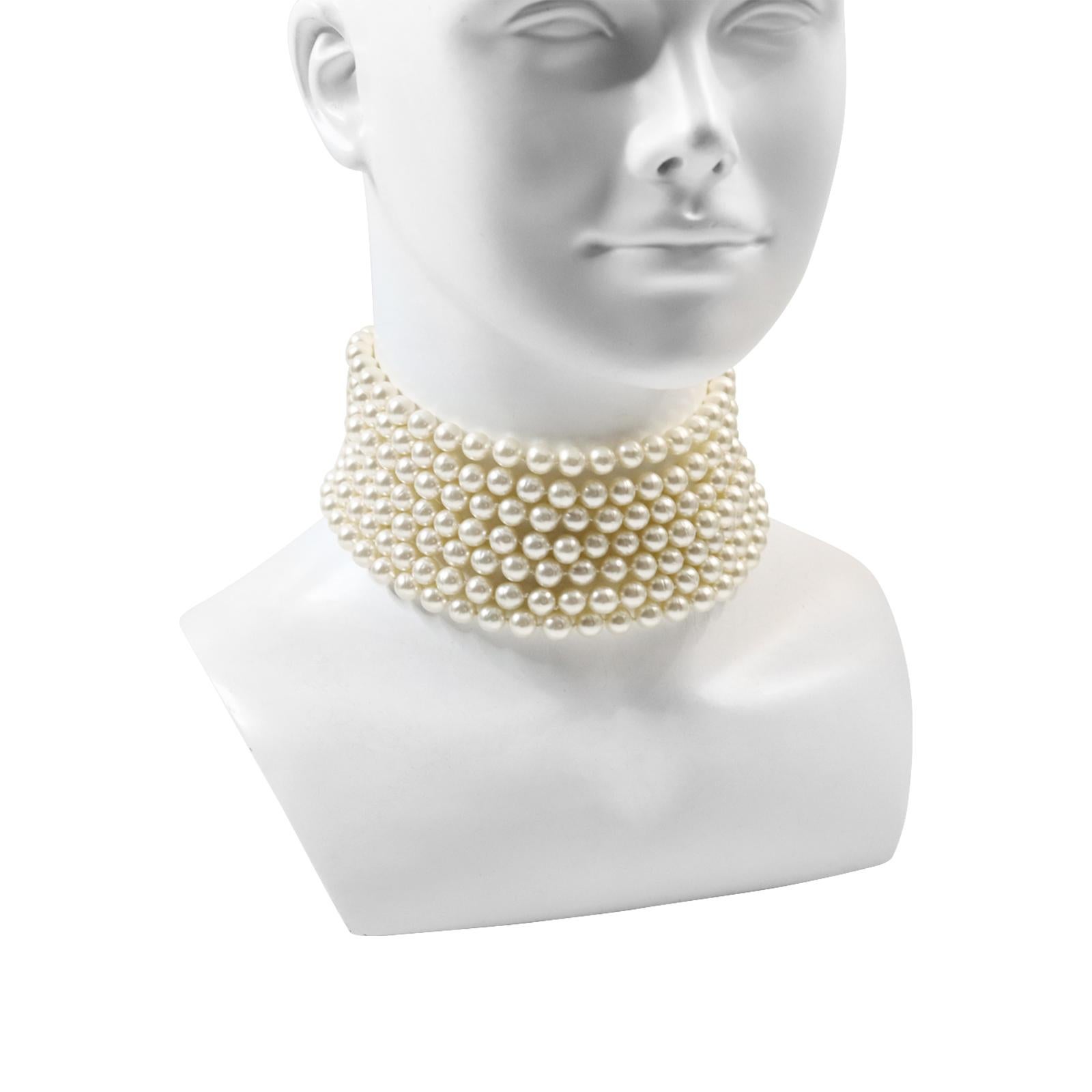 Women's or Men's Vintage Chanel Faux Pearl Gold Choker Necklace Circa 1980s