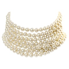 Vintage Chanel Faux Pearl Gold Choker Necklace Circa 1980s