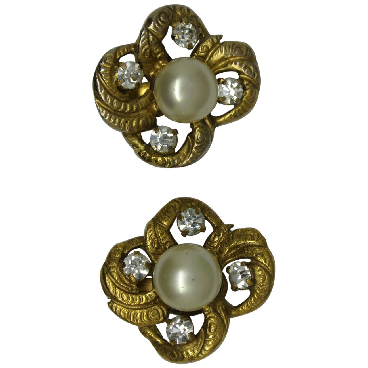 Vintage Chanel Faux Pearl Gold-Tone Earrings