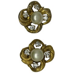 Vintage Chanel Faux Pearl Gold-Tone Earrings