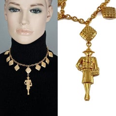 Vintage CHANEL Figural Mademoiselle Quilted Charm Necklace