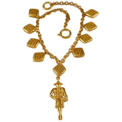 Vintage CHANEL Figural Mademoiselle Quilted Charm Necklace