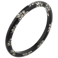 Vintage Chanel Flower Bangle Bracelet Circa 2006 Black & White