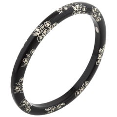 Vintage Chanel Flower Bangle Bracelet Circa 2006 Black & White 