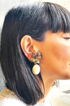 Chanel ear clips by Maison Gripoix with large pearls attached, signed 2CC8