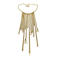 Vintage Chanel Fringe Logo Droplet Bib Necklace from the 2001 Collection
