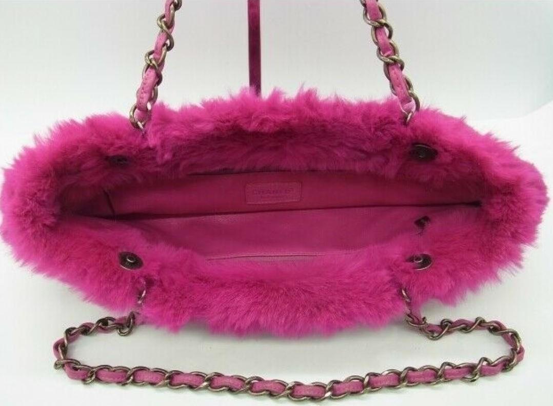 Pink Vintage Chanel Fur Shoulder Bag/Clutch For Sale
