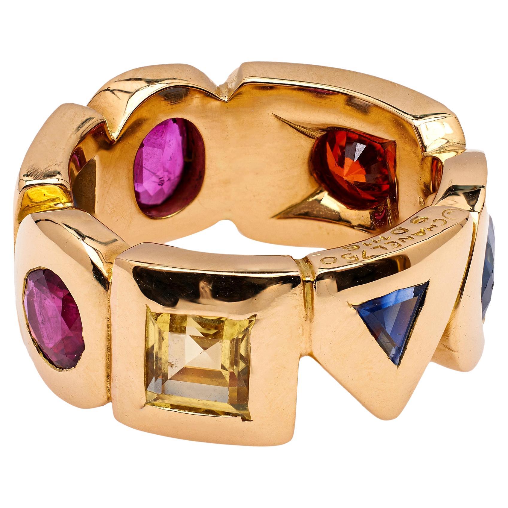 Vintage Chanel Gemstone 18k Yellow Gold Ring For Sale