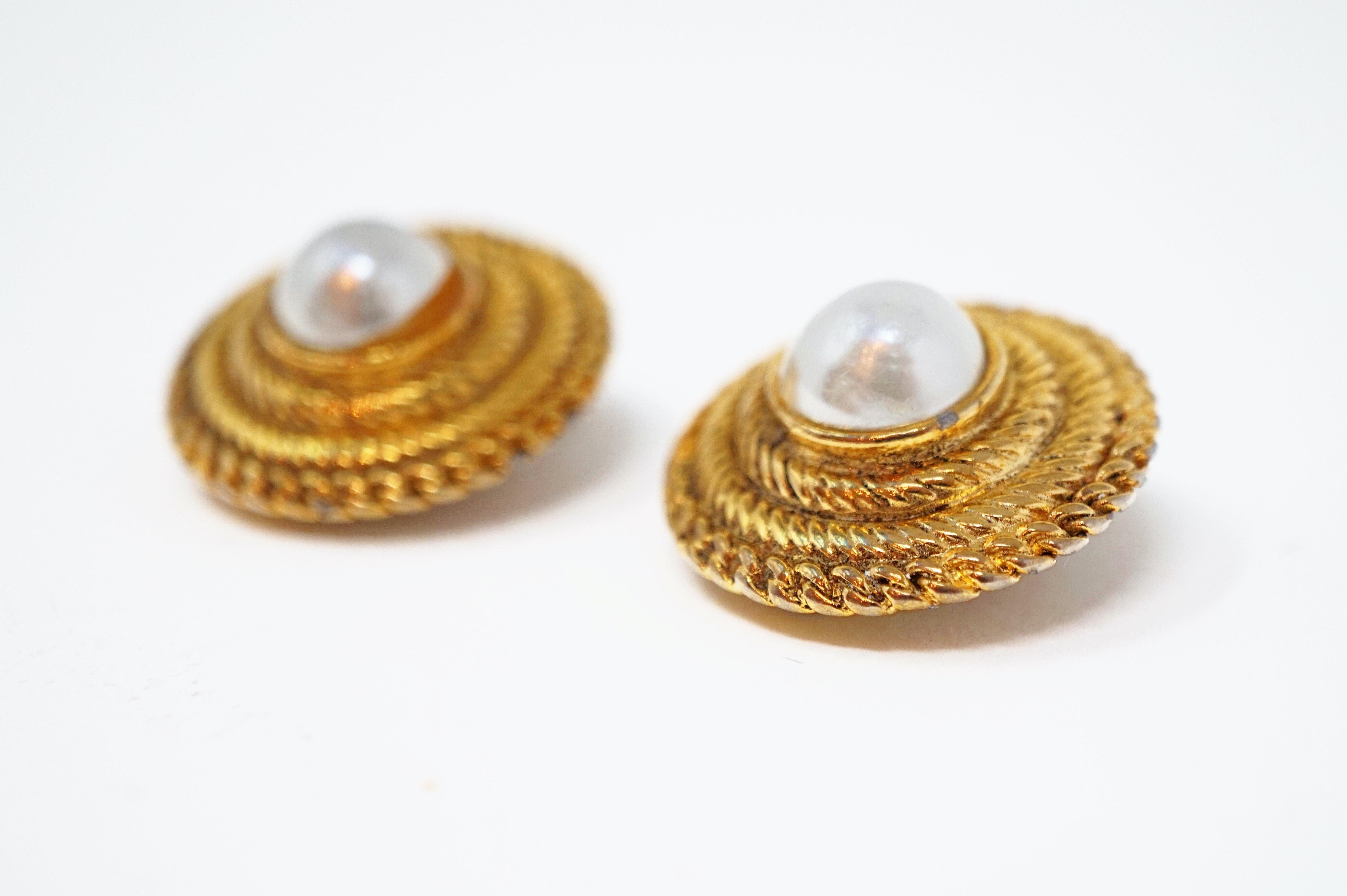 Women's Vintage Chanel Gilded Faux Mabe Pearl Clip-On Earrings, Signed, 1985