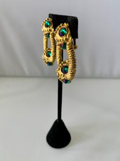 Vintage Chanel Gilt Green AB Door Knocker Earrings