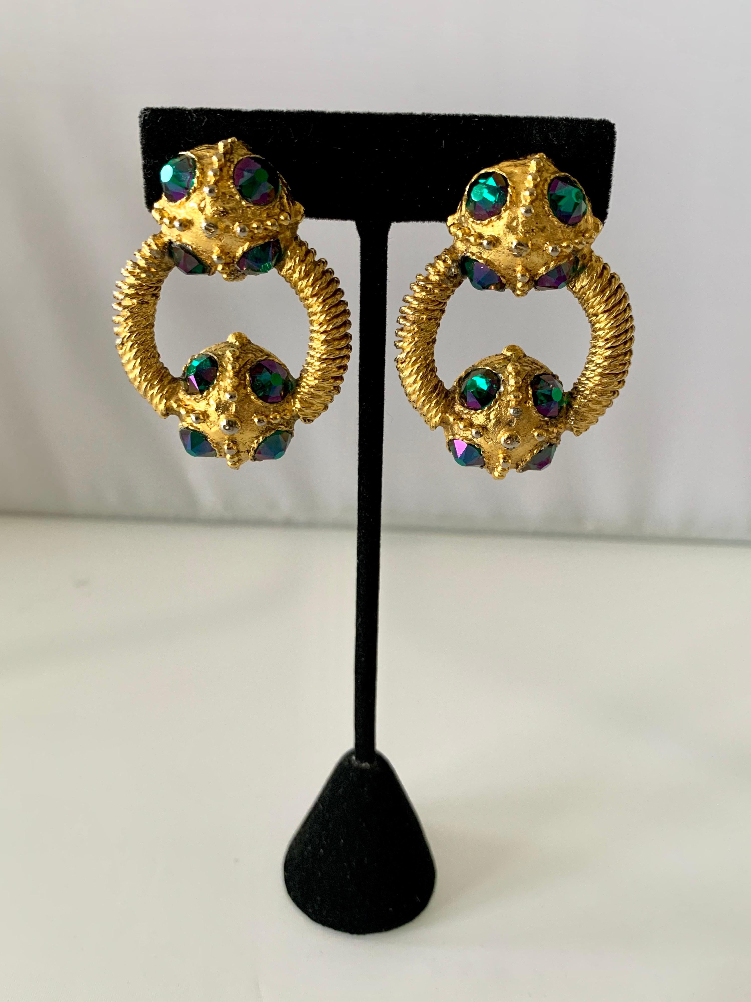 Byzantine Vintage Chanel Gilt Green AB Door Knocker Earrings