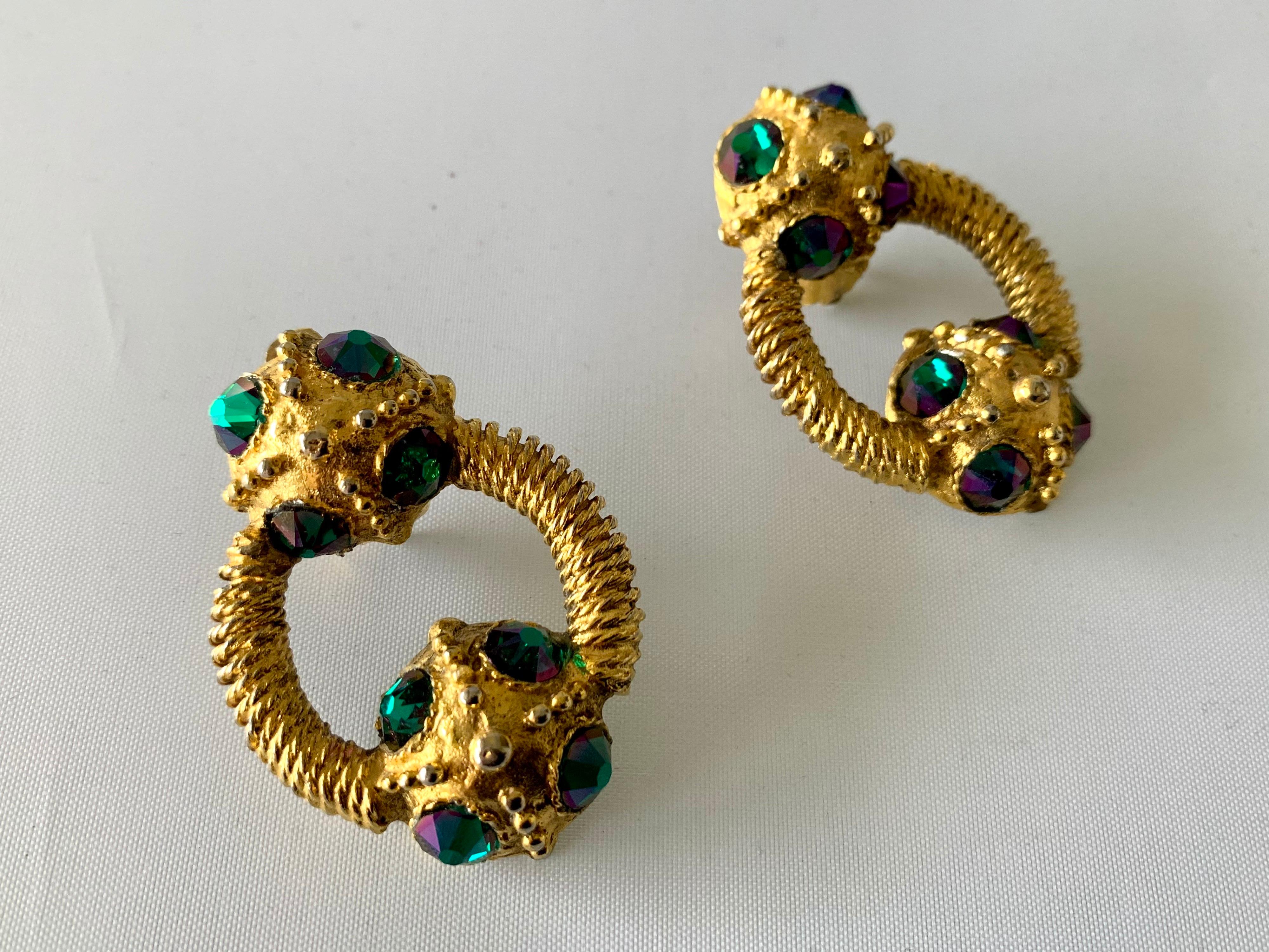 Women's Vintage Chanel Gilt Green AB Door Knocker Earrings