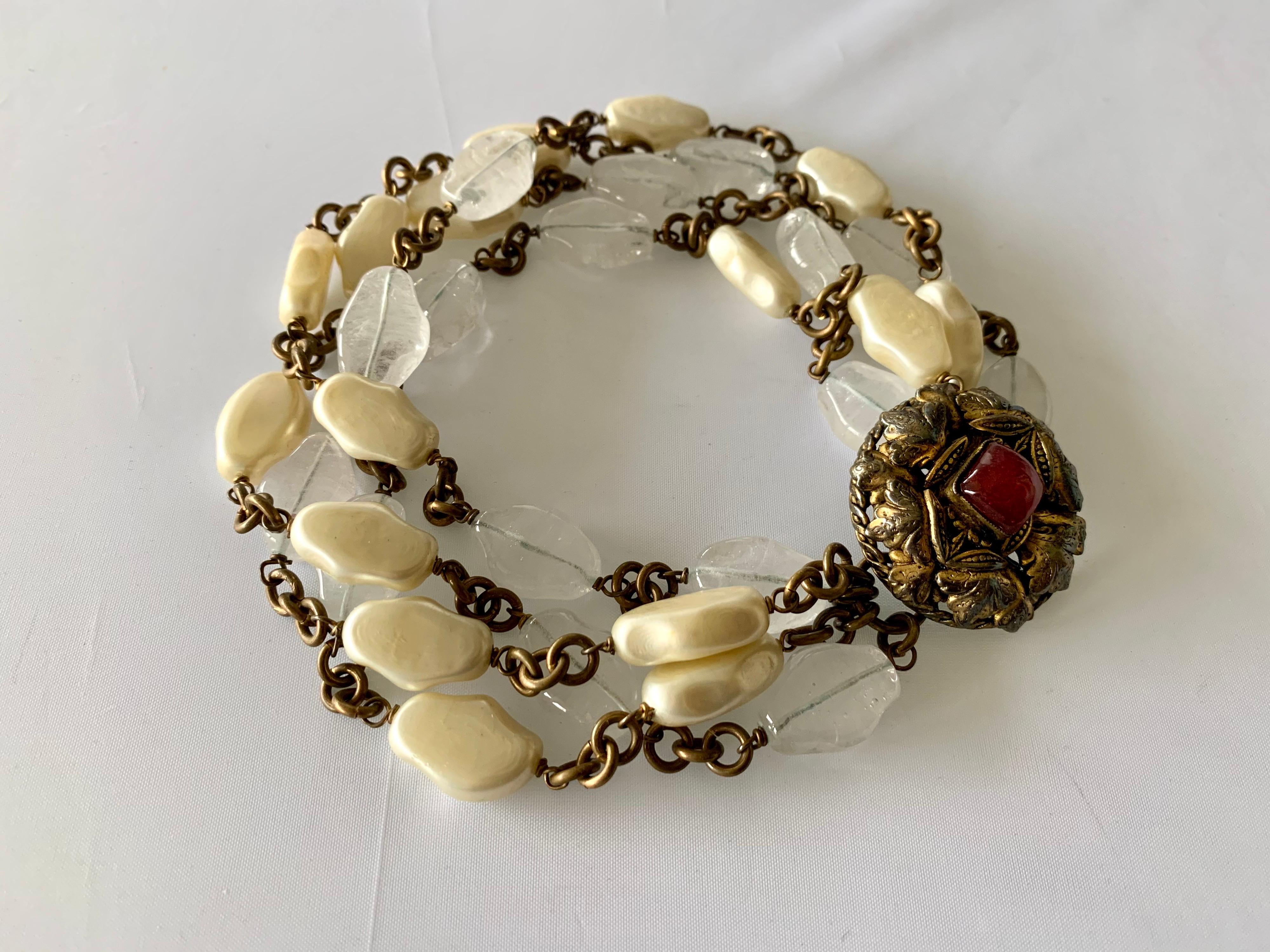 Vintage Chanel Gilt Multi Strand Pearl Torsade Statement Necklace  In Excellent Condition In Palm Springs, CA