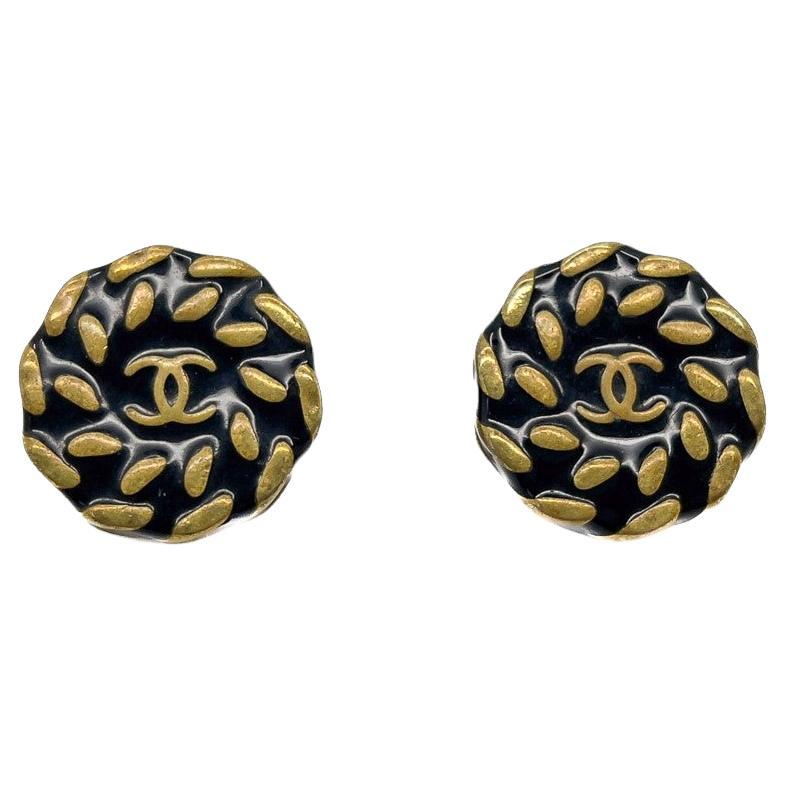 Vintage Chanel Glass Nautical Design Logo Earrings 1997 For Sale