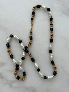 Vintage Chanel Glass Pearl and Strass Black&White Necklace, 1985