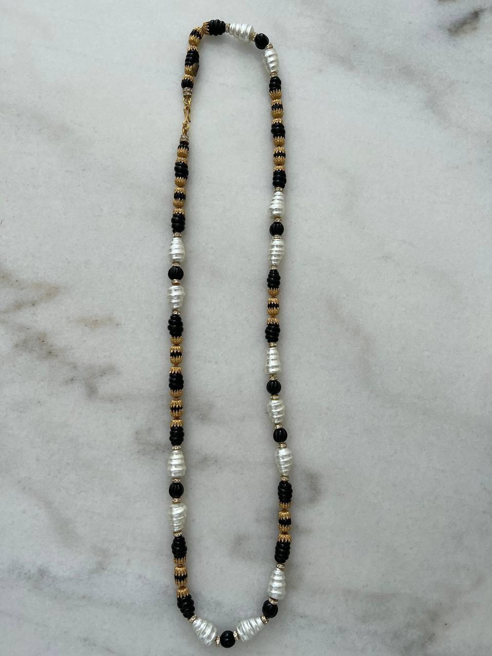 Baroque Revival Vintage Chanel Glass Pearl and Strass Black&White Necklace, 1985